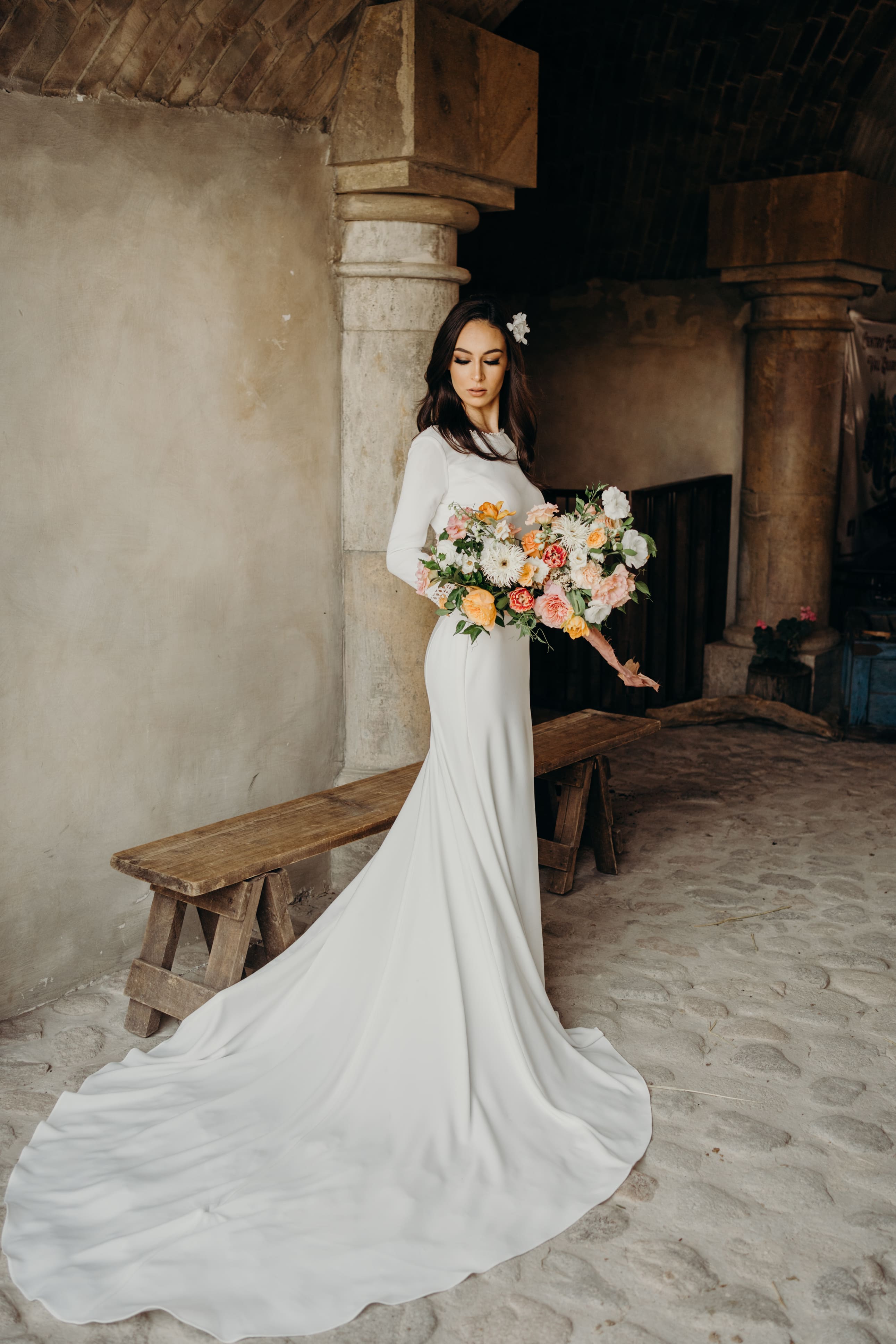 Wedding-bride with flower bouqet